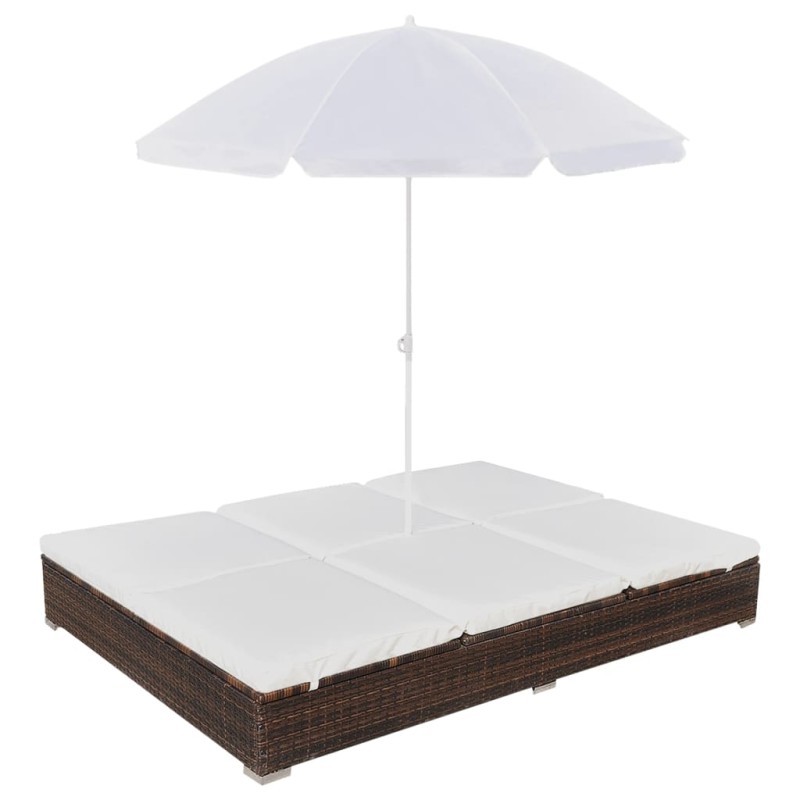 vidaXL Tumbona cama con sombrilla ratán sintético marrón vidaXL Tumbona cama con sombrilla ratán sintético marrón