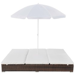 vidaXL Tumbona cama con sombrilla ratán sintético marrón