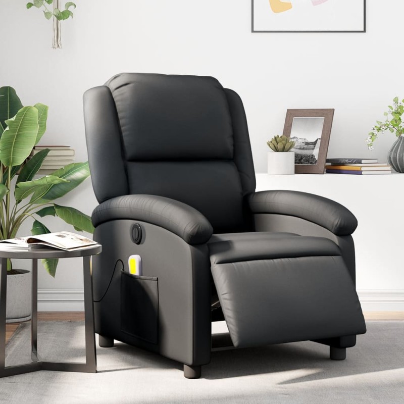 vidaXL Sillón reclinable de masaje eléctrico cuero auténtico negro vidaXL Sillón reclinable de masaje eléctrico cuero auténtico negro