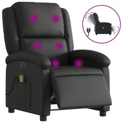 vidaXL Sillón reclinable de masaje eléctrico cuero auténtico negro