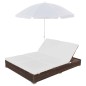 vidaXL Tumbona cama con sombrilla ratán sintético marrón vidaXL Tumbona cama con sombrilla ratán sintético marrón
