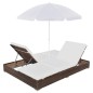 vidaXL Tumbona cama con sombrilla ratán sintético marrón vidaXL Tumbona cama con sombrilla ratán sintético marrón