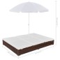 vidaXL Tumbona cama con sombrilla ratán sintético marrón vidaXL Tumbona cama con sombrilla ratán sintético marrón