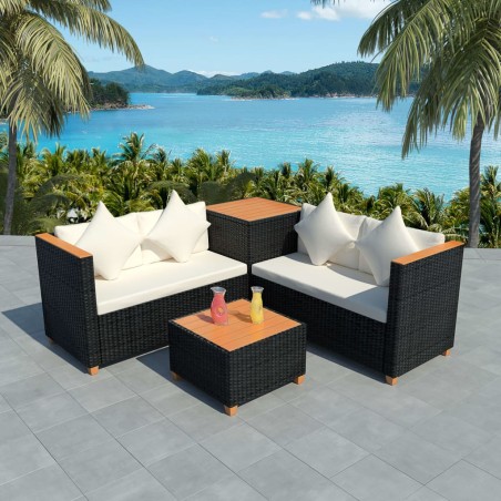 vidaXL Muebles de jardín 4 piezas con cojines ratán sintético negro