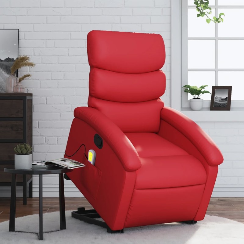 vidaXL Sillón reclinable de masaje de pie cuero artificial rojo vidaXL Sillón reclinable de masaje de pie cuero artificial rojo