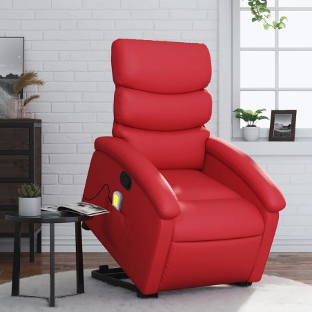 vidaXL Sillón reclinable de masaje de pie cuero artificial rojo
