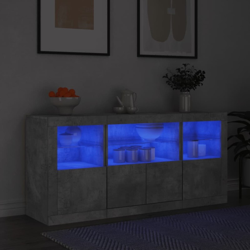vidaXL Aparador con luces LED gris hormigón 142,5x37x67 cm vidaXL Aparador con luces LED gris hormigón 142,5x37x67 cm