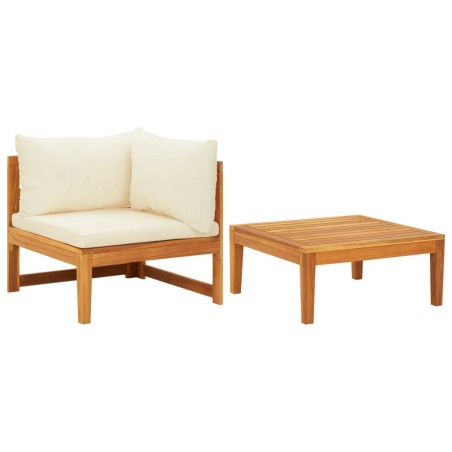 vidaXL Set muebles de jardín 2 pzas cojines crema madera de acacia 