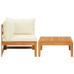 vidaXL Set muebles de jardín 2 pzas cojines crema madera de acacia 