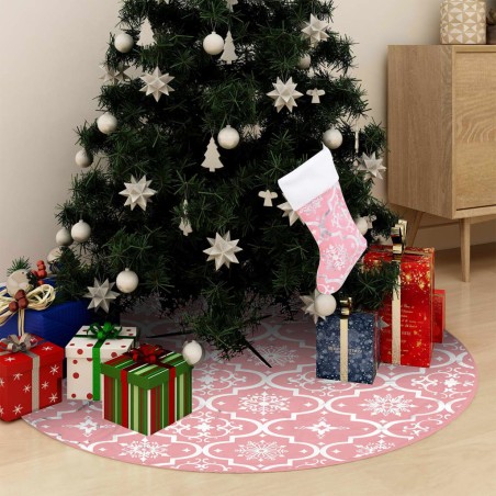 vidaXL Falda del árbol de Navidad de lujo con calcetín tela rosa 122cm
