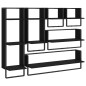 vidaXL Estantes de pared con barras 6 pzas madera de ingeniería negro