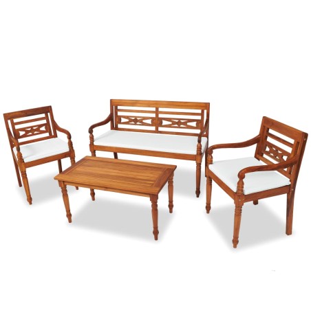 vidaXL Set de muebles de jardín 4 pzas y cojines madera maciza de teca