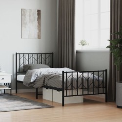 vidaXL Estructura de cama con cabecero y estribo metal negro 90x200 cm
