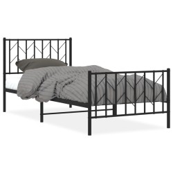 vidaXL Estructura de cama con cabecero y estribo metal negro 90x200 cm
