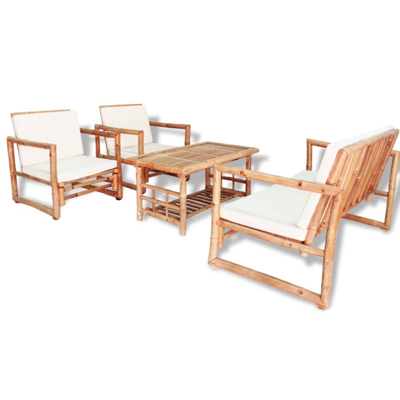 vidaXL Set de muebles de jardín 4 piezas y cojines bambú vidaXL Set de muebles de jardín 4 piezas y cojines bambú