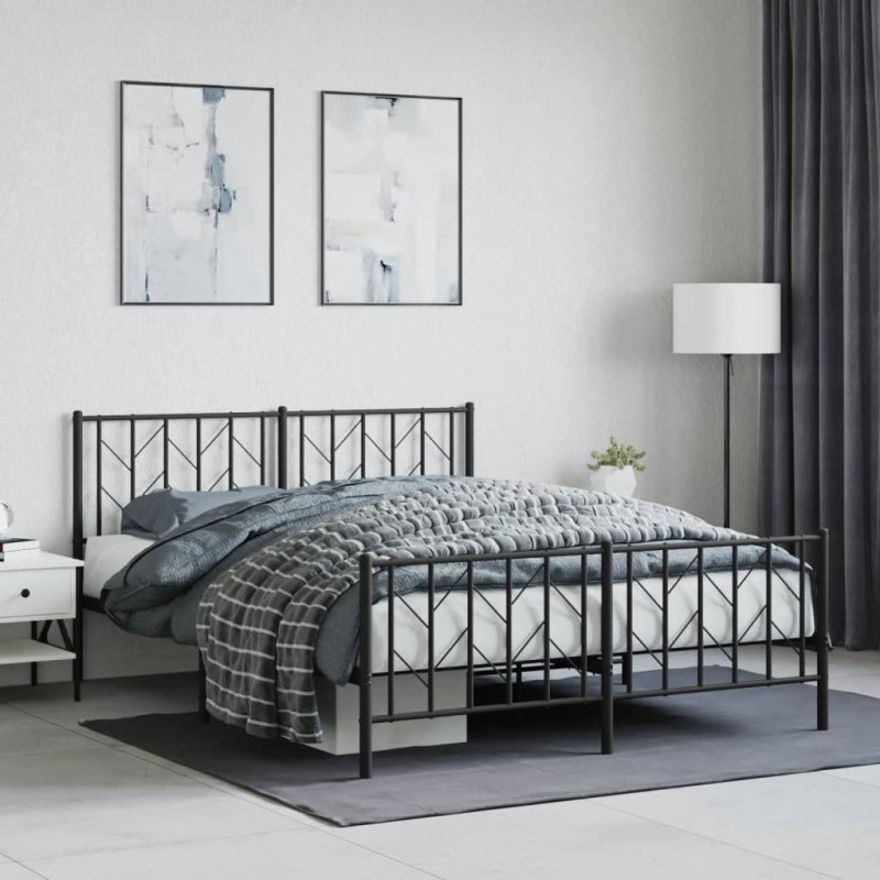 vidaXL Estructura de cama cabecero y pie de cama metal negro 150x200cm vidaXL Estructura de cama cabecero y pie de cama metal negro 150x200cm