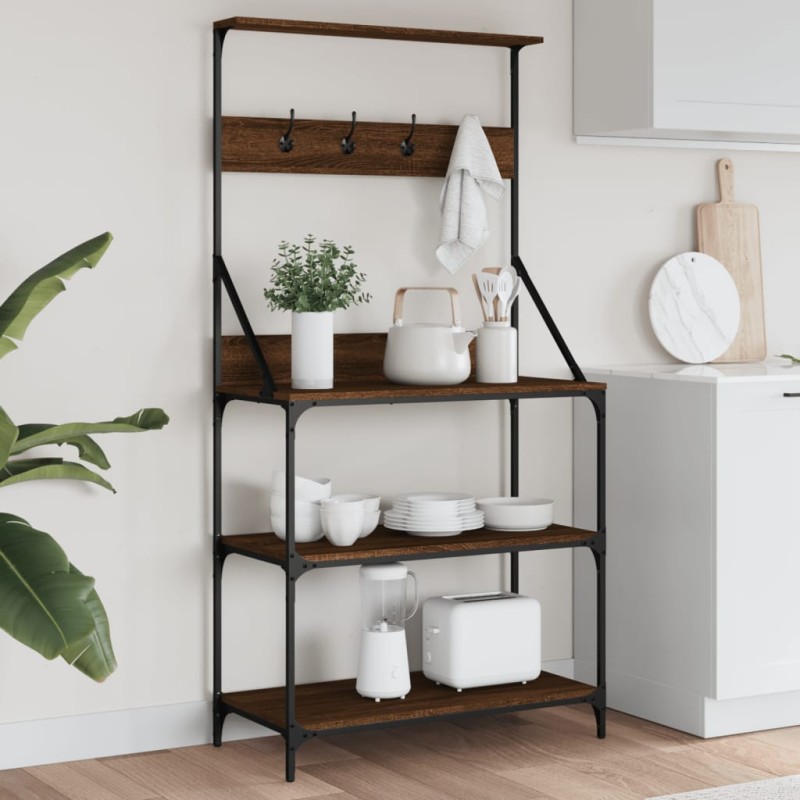 vidaXL Estantería de cocina con ganchos madera ingeniería marrón roble vidaXL Estantería de cocina con ganchos madera ingeniería marrón roble