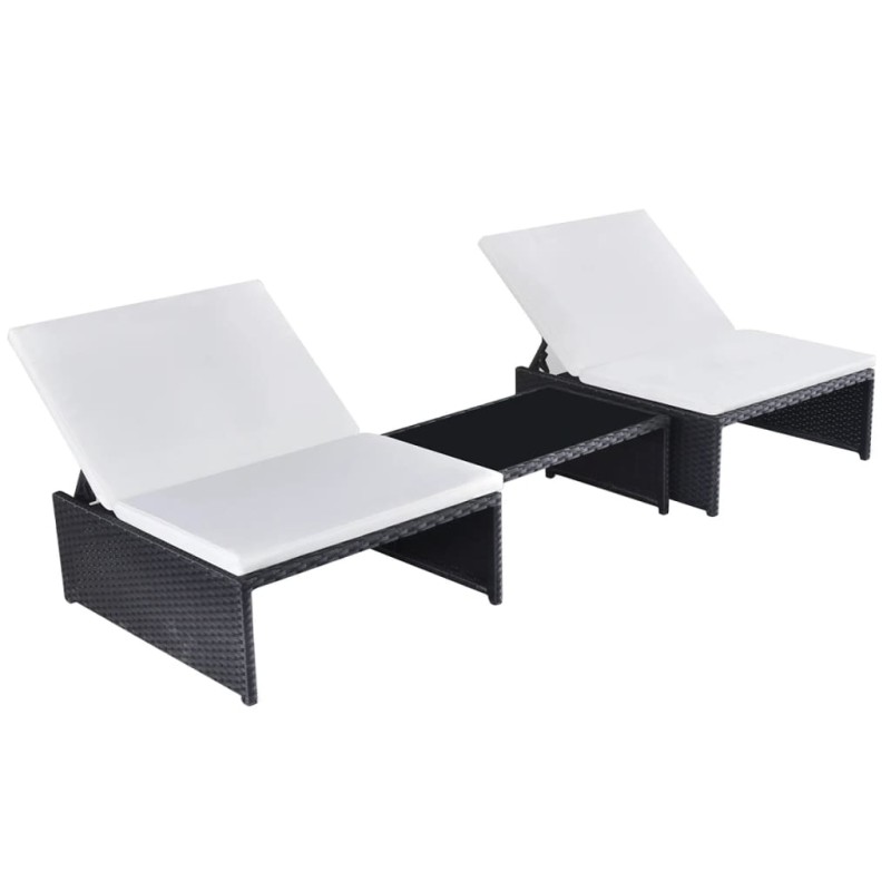 vidaXL Tumbonas con mesita 2 unidades ratán sintético negro vidaXL Tumbonas con mesita 2 unidades ratán sintético negro