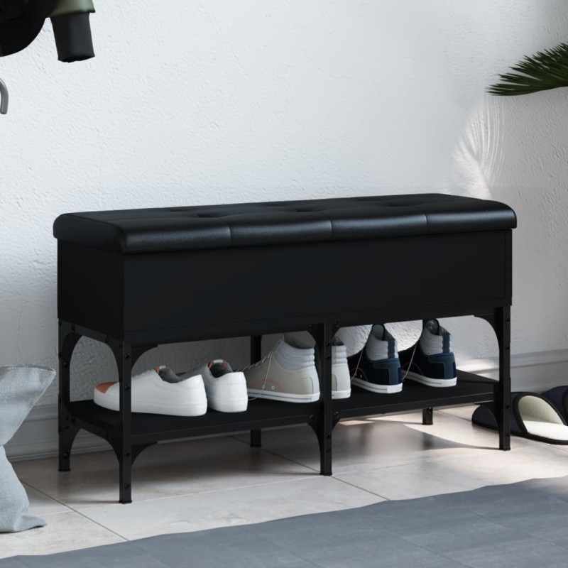 vidaXL Banco zapatero madera de ingeniería negro 82x32x45 cm vidaXL Banco zapatero madera de ingeniería negro 82x32x45 cm
