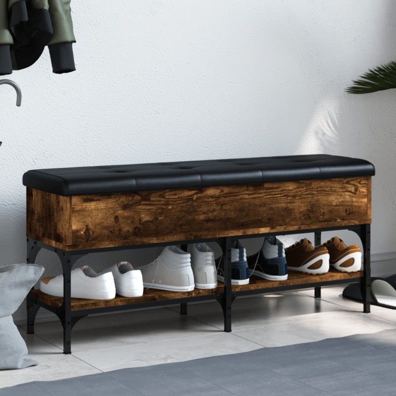 vidaXL Banco zapatero madera de ingeniería roble ahumado 102x32x45 cm vidaXL Banco zapatero madera de ingeniería roble ahumado 102x32x45 cm