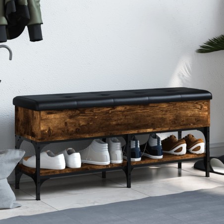 vidaXL Banco zapatero madera de ingeniería roble ahumado 102x32x45 cm