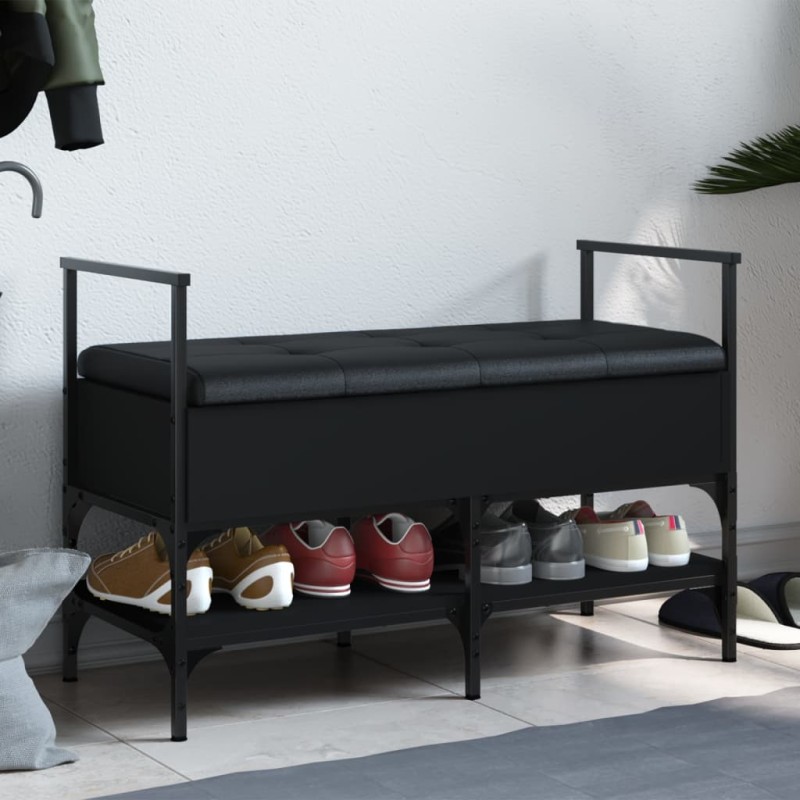 vidaXL Banco zapatero madera de ingeniería negro 85,5x42x57,5 cm vidaXL Banco zapatero madera de ingeniería negro 85,5x42x57,5 cm