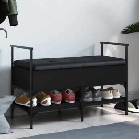vidaXL Banco zapatero madera de ingeniería negro 85,5x42x57,5 cm