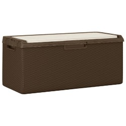 vidaXL Caja de almacenaje jardín con cojín de asiento PP marrón 350 L