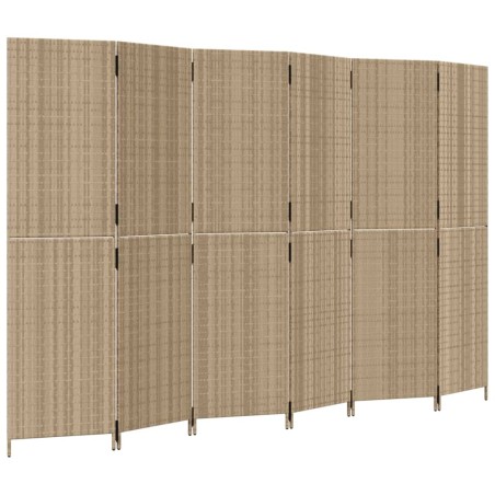 vidaXL Biombo de 6 paneles ratán sintético beige