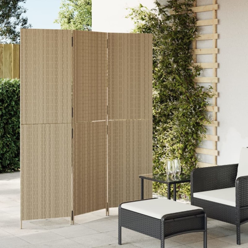 vidaXL Biombo de 3 paneles ratán sintético beige vidaXL Biombo de 3 paneles ratán sintético beige