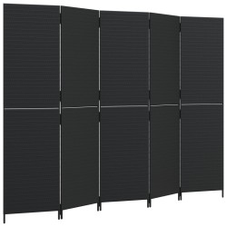 vidaXL Biombo de 5 paneles ratán sintético negro