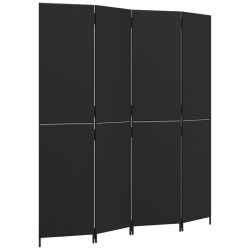 vidaXL Biombo de 4 paneles ratán sintético negro