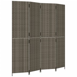 vidaXL Biombo de 4 paneles ratán sintético gris