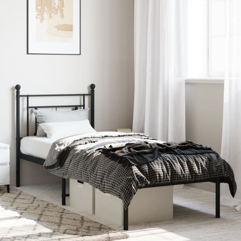 vidaXL Estructura de cama con cabecero metal negro 80x200 cm vidaXL Estructura de cama con cabecero metal negro 80x200 cm