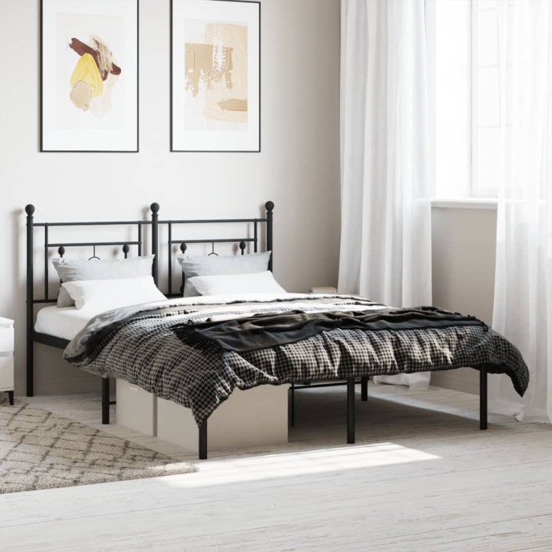 vidaXL Estructura de cama con cabecero metal negro 140x190 cm vidaXL Estructura de cama con cabecero metal negro 140x190 cm