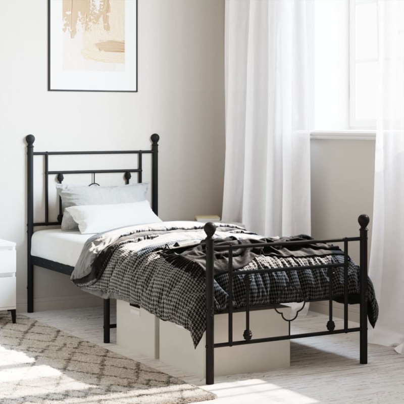 vidaXL Estructura de cama con cabecero y estribo metal negro 75x190 cm vidaXL Estructura de cama con cabecero y estribo metal negro 75x190 cm
