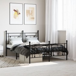 vidaXL Estructura de cama cabecero y pie de cama metal negro 140x200cm