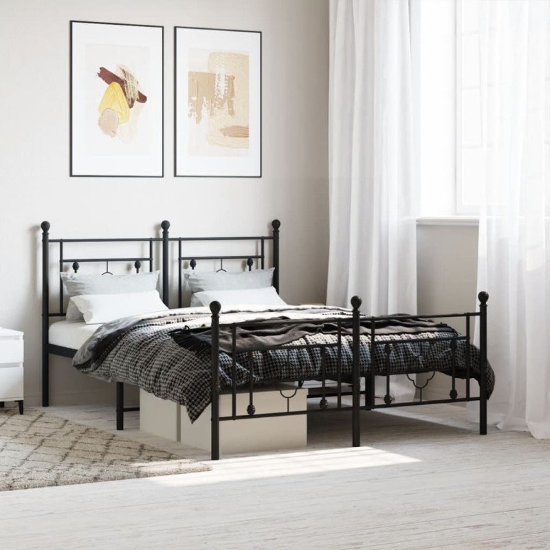 vidaXL Estructura de cama cabecero y pie de cama metal negro 140x200cm vidaXL Estructura de cama cabecero y pie de cama metal negro 140x200cm