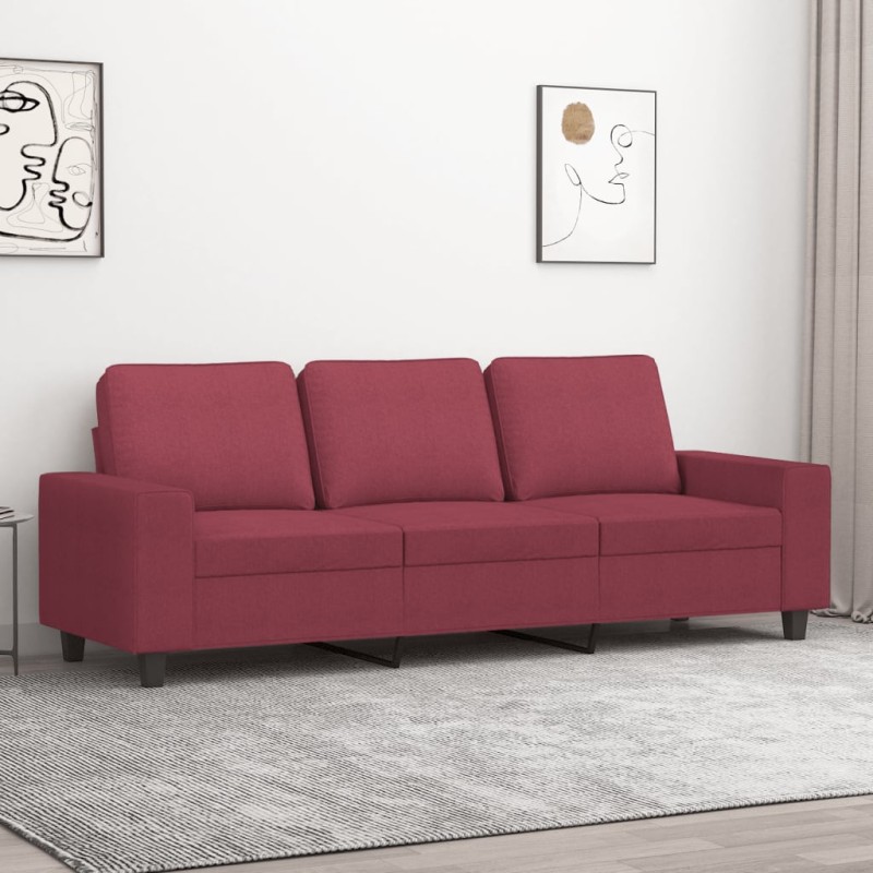 vidaXL Sofá de 3 plazas de tela rojo tinto 180 cm vidaXL Sofá de 3 plazas de tela rojo tinto 180 cm