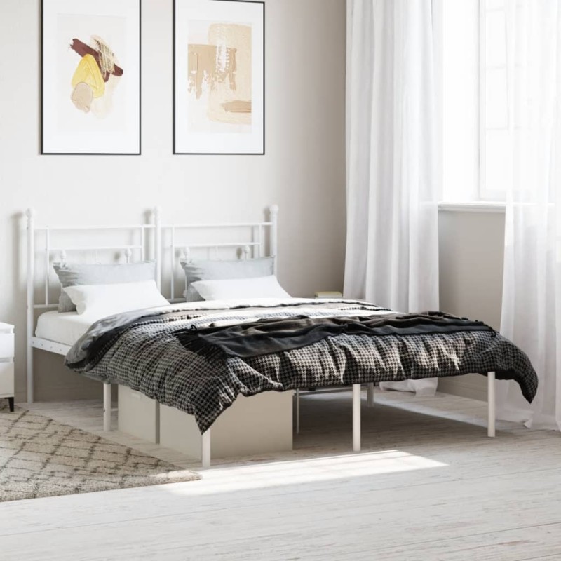vidaXL Estructura de cama de metal con cabecero blanca 135x190 cm