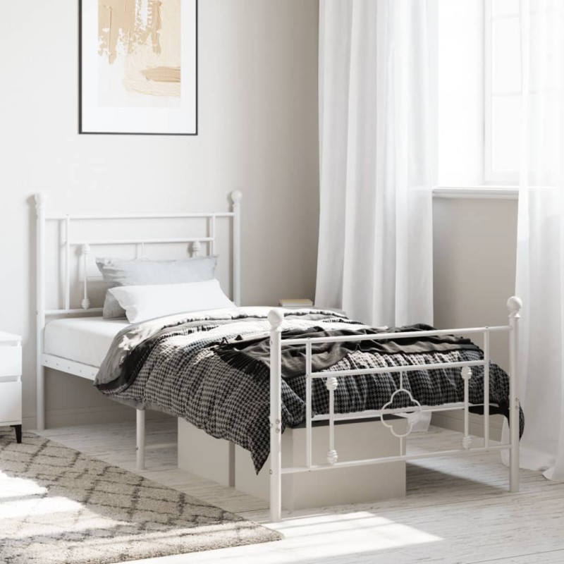 vidaXL Estructura cama metal con cabecero y pie cama blanca 100x200 cm vidaXL Estructura cama metal con cabecero y pie cama blanca 100x200 cm