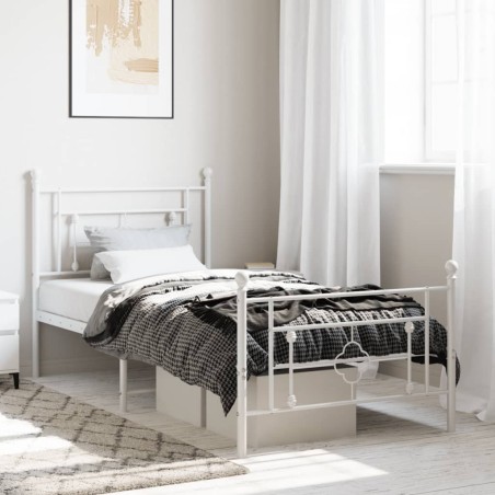 vidaXL Estructura cama metal con cabecero y pie cama blanca 100x200 cm