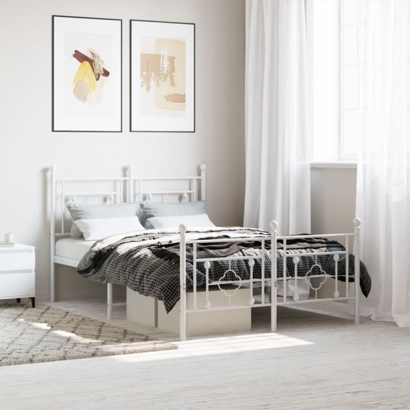 vidaXL Estructura cama metal con cabecero y estribo blanco 120x190 cm vidaXL Estructura cama metal con cabecero y estribo blanco 120x190 cm