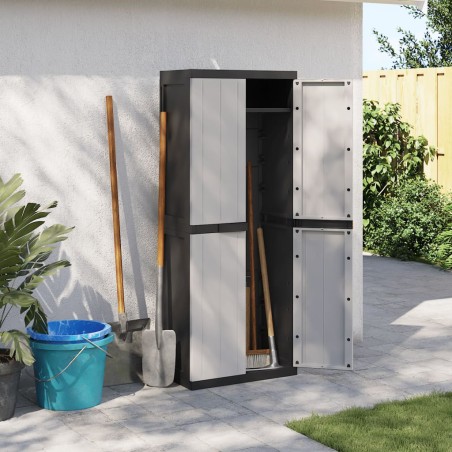 vidaXL Armario de almacenaje exterior PP gris y negro 65x37x165 cm