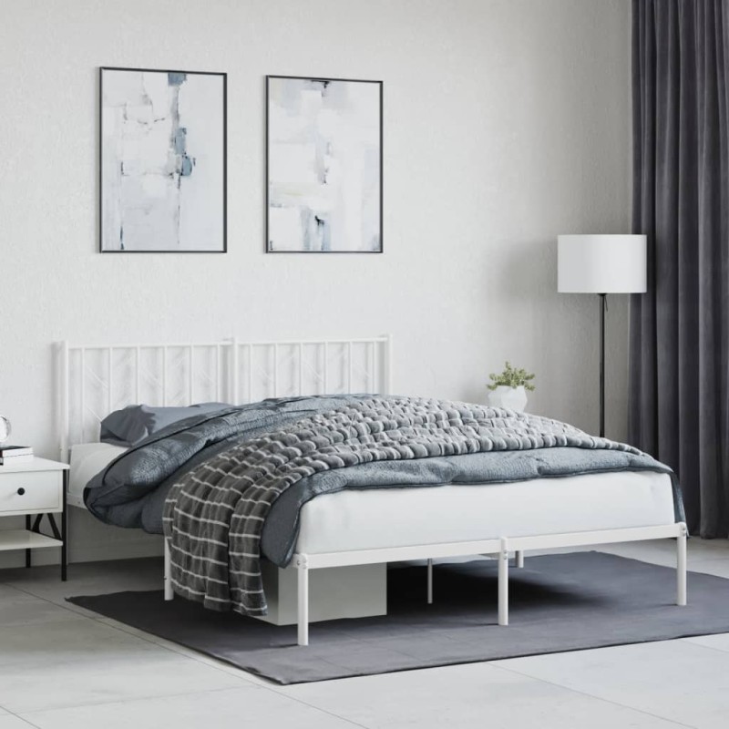 vidaXL Estructura de cama de metal con cabecero blanca 150x200 cm vidaXL Estructura de cama de metal con cabecero blanca 150x200 cm