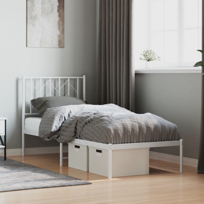 vidaXL Estructura de cama de metal con cabecero blanco 75x190 cm vidaXL Estructura de cama de metal con cabecero blanco 75x190 cm