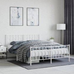 vidaXL Estructura cama metal con cabecero y estribo blanco 150x200 cm