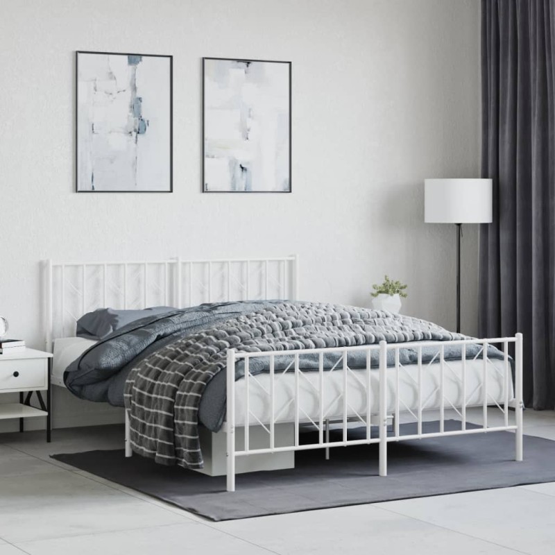 vidaXL Estructura cama metal con cabecero y estribo blanco 150x200 cm vidaXL Estructura cama metal con cabecero y estribo blanco 150x200 cm