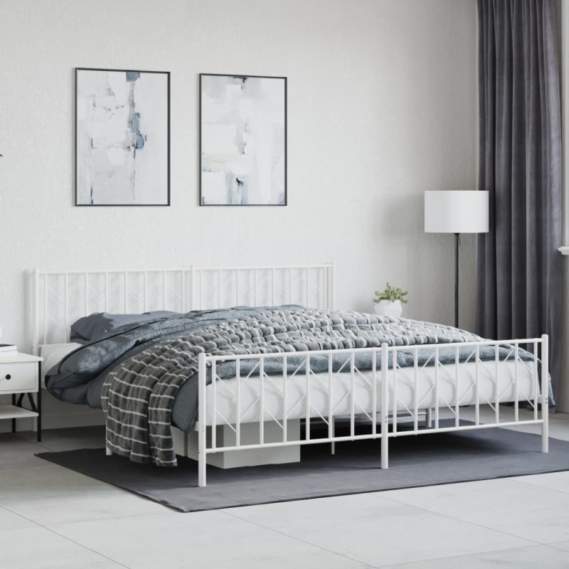 vidaXL Estructura cama metal con cabecero y pie cama blanco 193x203 cm vidaXL Estructura cama metal con cabecero y pie cama blanco 193x203 cm
