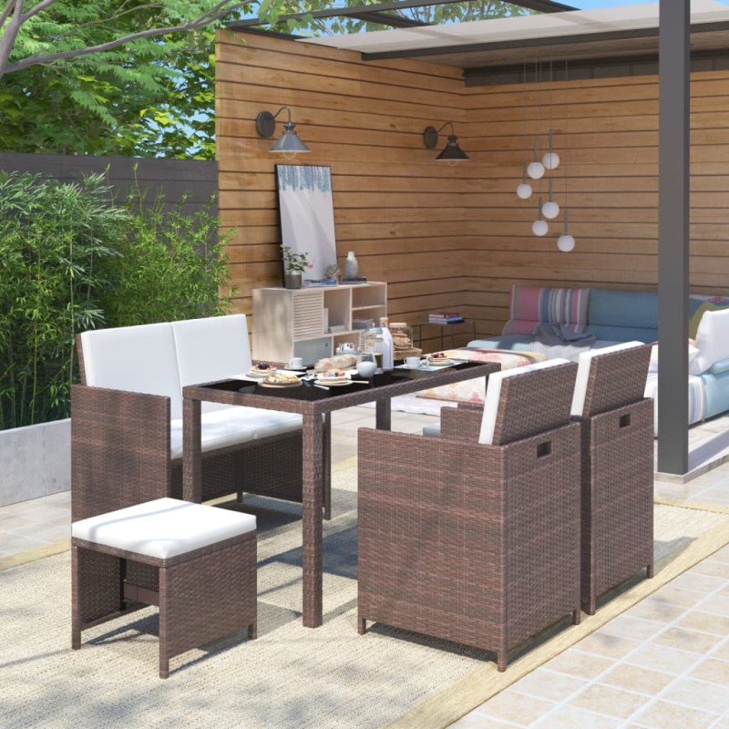 vidaXL Set comedor de jardín 6 piezas y cojines ratán sintético marrón vidaXL Set comedor de jardín 6 piezas y cojines ratán sintético marrón